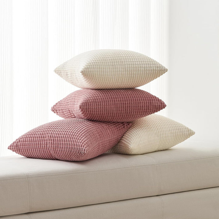 Topfinel 4 Packs Cream White Decorative Throw Pillow Covers 20x20 Inch for Living Room Couch Bed Sofa, Boho Western Farmhouse Home Decor, Soft Plush Corduroy Cute Square Beige Cushion Case 50x50 cm - Just Closeouts Canada Inc.