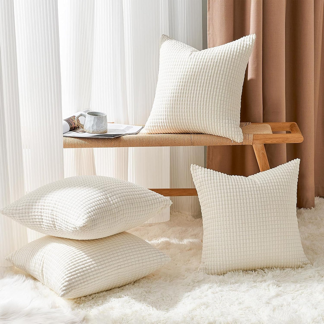 Topfinel 4 Packs Cream White Decorative Throw Pillow Covers 20x20 Inch for Living Room Couch Bed Sofa, Boho Western Farmhouse Home Decor, Soft Plush Corduroy Cute Square Beige Cushion Case 50x50 cm - Just Closeouts Canada Inc.