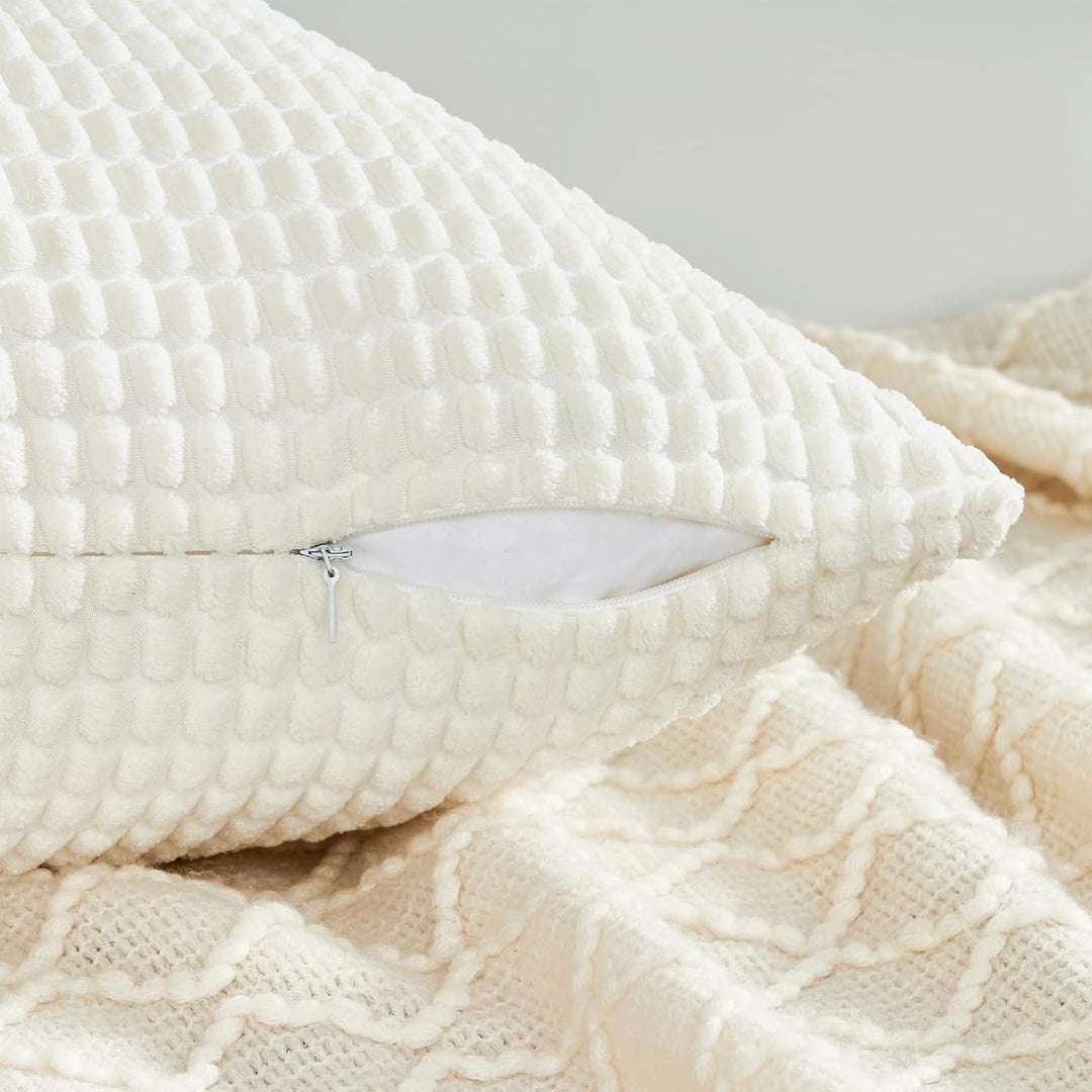 Topfinel 4 Packs Cream White Decorative Throw Pillow Covers 20x20 Inch for Living Room Couch Bed Sofa, Boho Western Farmhouse Home Decor, Soft Plush Corduroy Cute Square Beige Cushion Case 50x50 cm - Just Closeouts Canada Inc.