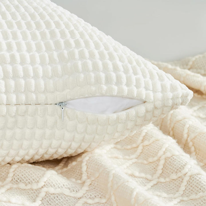 Topfinel 4 Packs Cream White Decorative Throw Pillow Covers 20x20 Inch for Living Room Couch Bed Sofa, Boho Western Farmhouse Home Decor, Soft Plush Corduroy Cute Square Beige Cushion Case 50x50 cm - Just Closeouts Canada Inc.