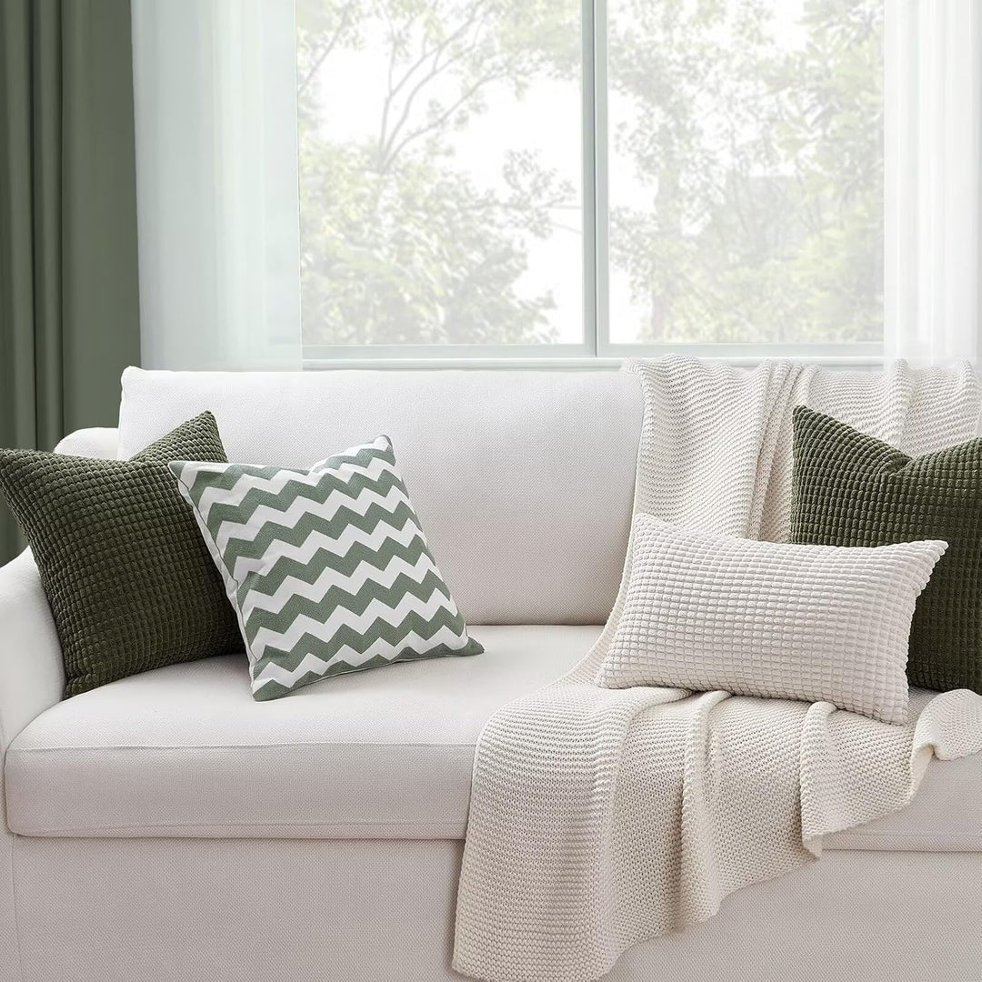 Topfinel 4 Packs Olive Green Decorative Throw Pillow Covers 18x18 Inch for Living Room Couch Bed Sofa, Boho Western Farmhouse Home Decor, Square Soft Moss Corduroy Fall Cushion Case 45x45 cm - Just Closeouts Canada Inc.
