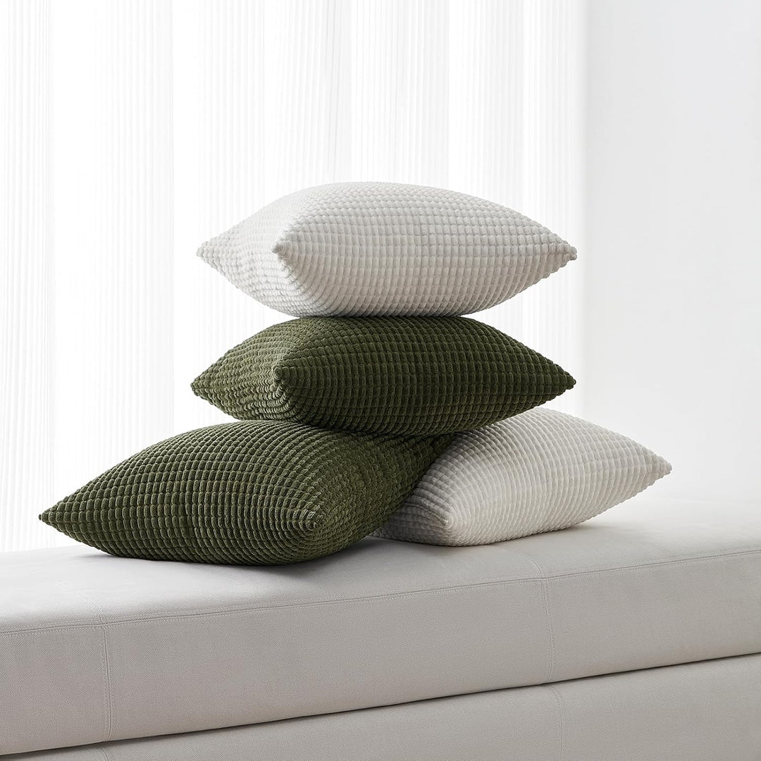 Topfinel 4 Packs Olive Green Decorative Throw Pillow Covers 18x18 Inch for Living Room Couch Bed Sofa, Boho Western Farmhouse Home Decor, Square Soft Moss Corduroy Fall Cushion Case 45x45 cm - Just Closeouts Canada Inc.