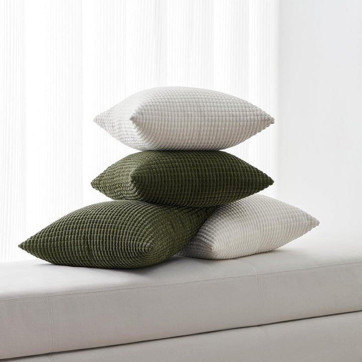 Topfinel 4 Packs Olive Green Decorative Throw Pillow Covers 18x18 Inch for Living Room Couch Bed Sofa, Boho Western Farmhouse Home Decor, Square Soft Moss Corduroy Fall Cushion Case 45x45 cm - Just Closeouts Canada Inc.