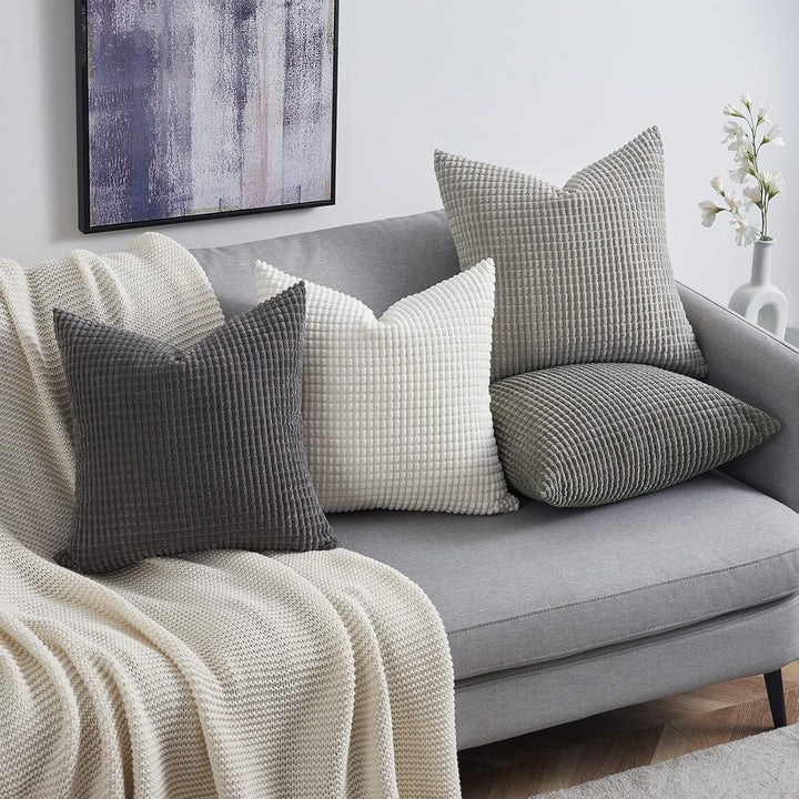 Topfinel Neutral Room Decor Throw Pillows Covers - Multi Gray Combo 20" x 20" Set of 4 - Corduroy Modern Grey Living Room Decorative Cushion Case Euro Shams - Just Closeouts Canada Inc.