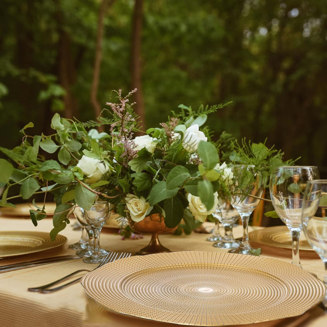 TOPZEA 12 Pack Gold Charger Plates, 13 Inch Plastic Dinner Under Plates Elegant Charger Service Ware Base Plate Bulk Reusable Decorative Round Placemat for Wedding, Banquet Table Setting Decor - Just Closeouts Canada Inc.