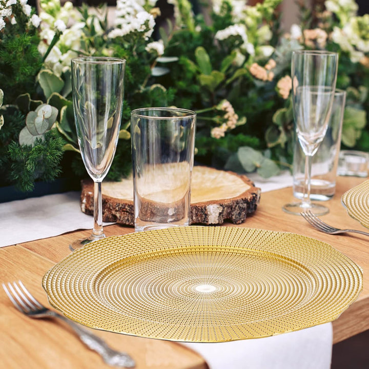 TOPZEA 12 Pack Gold Charger Plates, 13 Inch Plastic Dinner Under Plates Elegant Charger Service Ware Base Plate Bulk Reusable Decorative Round Placemat for Wedding, Banquet Table Setting Decor - Just Closeouts Canada Inc.