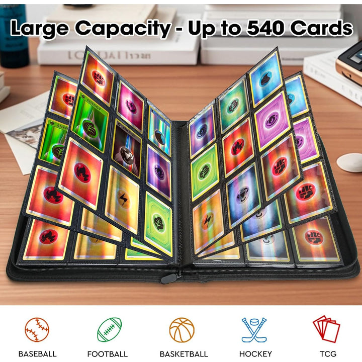 Trading Card Binder, 9 Pocket Card Album Folder Hold Up to 540 Cards, Premium and Durable Zipper Binder, Cards Holder Album for MTG, TCG (Black) - Just Closeouts Canada Inc.