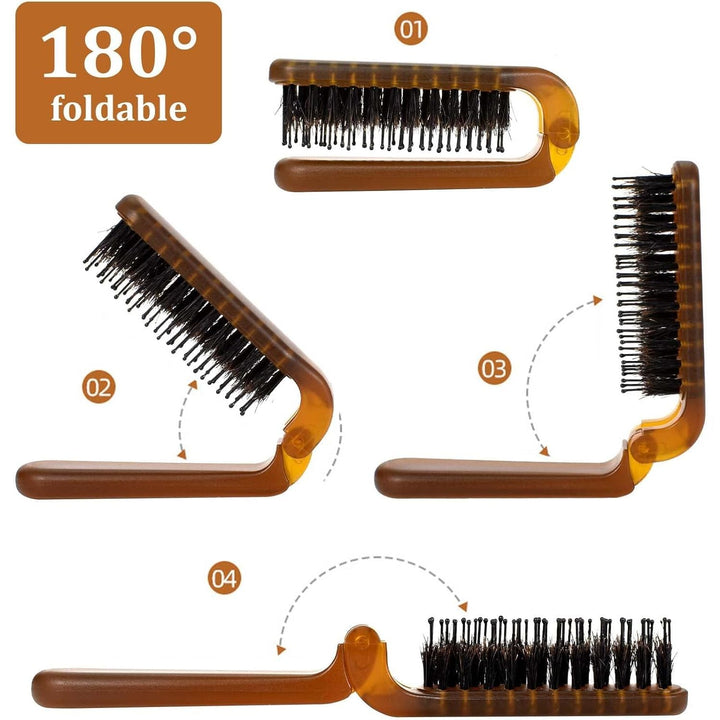 Travel Boar Bristle Hair Brush, Folding Massage Hair Combs Compact Travel Pocket Hair Brush/Comb Anti - Static Row Hair Brush Mini Hair Comb for Women Men Hair Styling(Amber) - Just Closeouts Canada Inc.