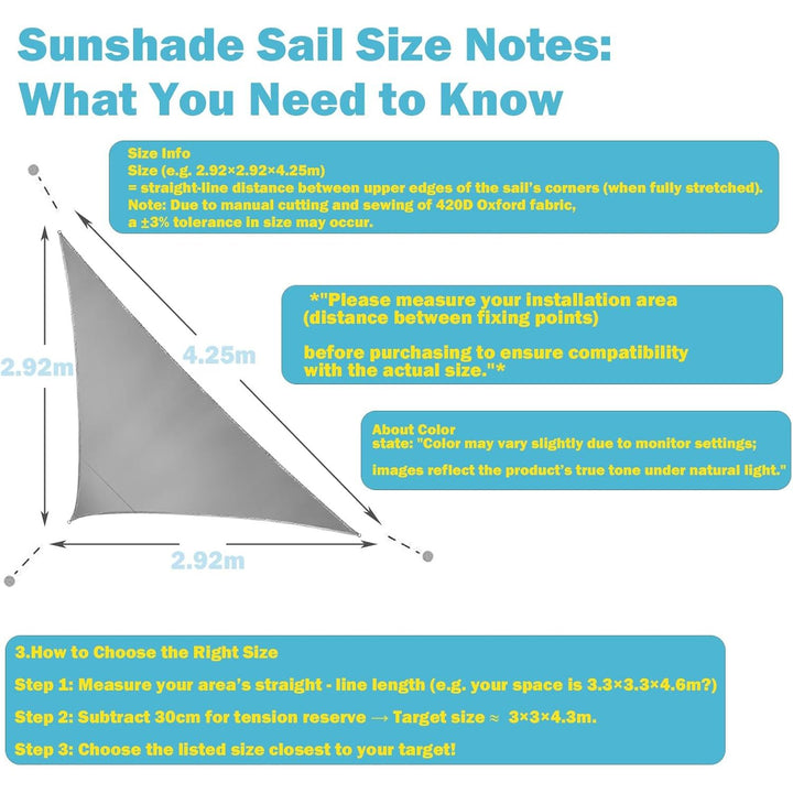 Triangle Sun Shade Sail 9.58'x9.58'x13.94',with Installation Fixing Kit, Outdoor Water - Resistant Shade Sail,420D Oxford Fabric Incl Fixing Rope,Awning for Balconies,Terraces and Gardens - Just Closeouts Canada Inc.