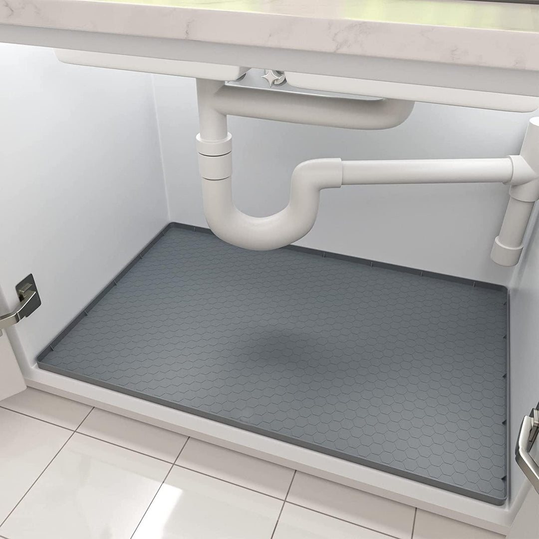 Under Sink Mat, 25'' x 22'' Under Sink Mats for Kitchen, Waterproof Silicone Under Sink Liner Drip Tray, Sink Cabinet Protector Mats for Kitchen (Gray) - Just Closeouts Canada Inc.X00453WHUP