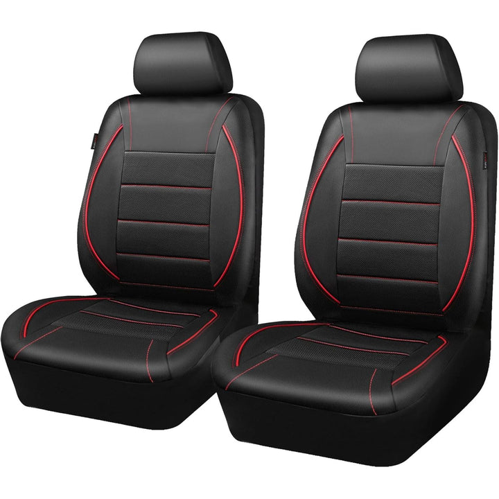 Universal FIT Piping Leather Car Seat Cover, for suvs, Van, Trucks, Airbag Compatible, Inside Zipper Design and Reserved Opening Holes (2 Front seat Covers, Black and red Color) - Just Closeouts Canada Inc.
