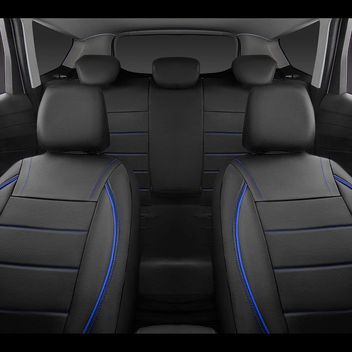 Universal FIT Piping Leather Car Seat Cover, for suvs, Van, Trucks, Airbag Compatible, Inside Zipper Design and Reserved Opening Holes (Full seat Covers, Black and Blue) - Just Closeouts Canada Inc.