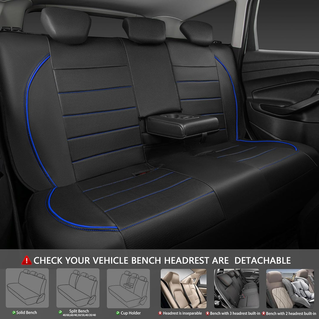 Universal FIT Piping Leather Car Seat Cover, for suvs, Van, Trucks, Airbag Compatible, Inside Zipper Design and Reserved Opening Holes (Full seat Covers, Black and Blue) - Just Closeouts Canada Inc.