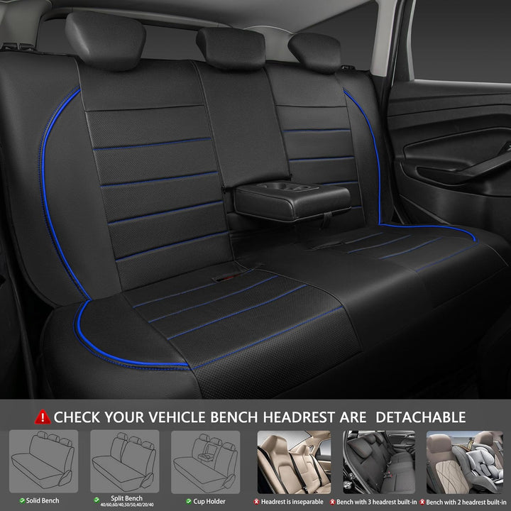 Universal FIT Piping Leather Car Seat Cover, for suvs, Van, Trucks, Airbag Compatible, Inside Zipper Design and Reserved Opening Holes (Full seat Covers, Black and Blue) - Just Closeouts Canada Inc.