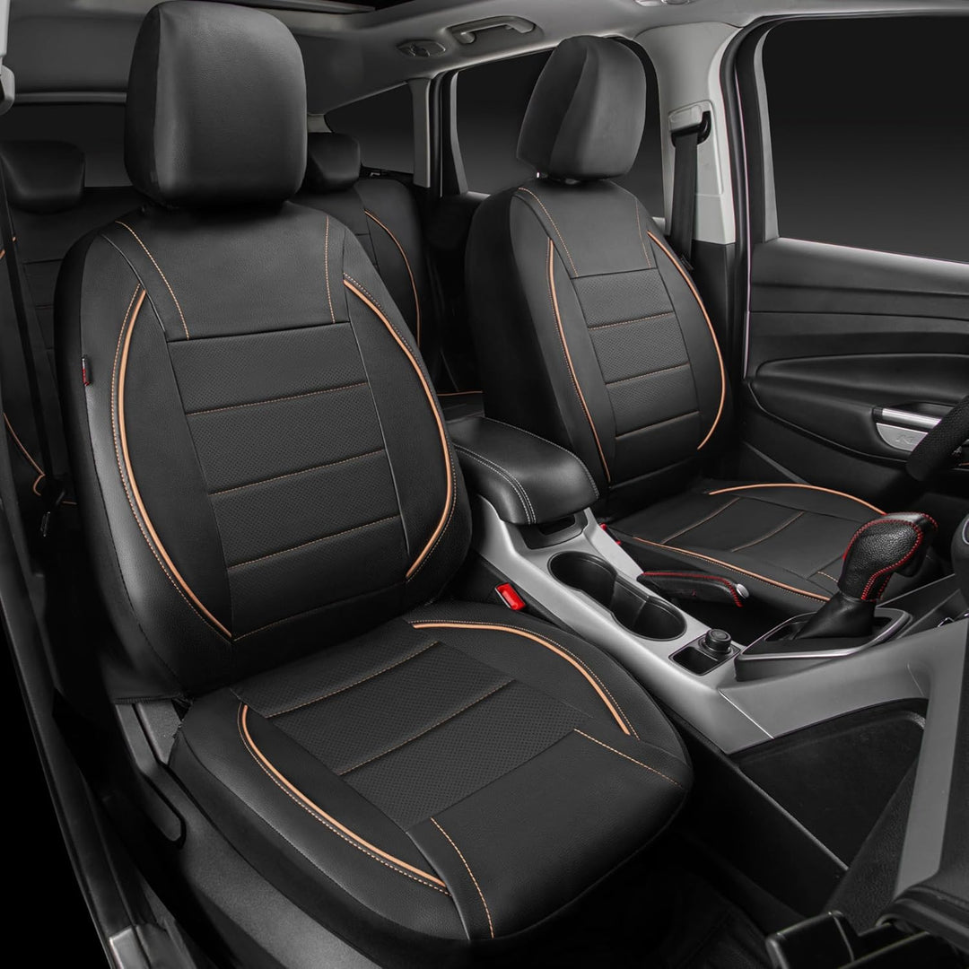 Universal FIT Piping Leather Car Seat Cover, for suvs,Van,Trucks,Airbag Compatible,Inside Zipper Design and Reserved Opening Holes (Full seat Covers, Black and Beige) - Just Closeouts Canada Inc.