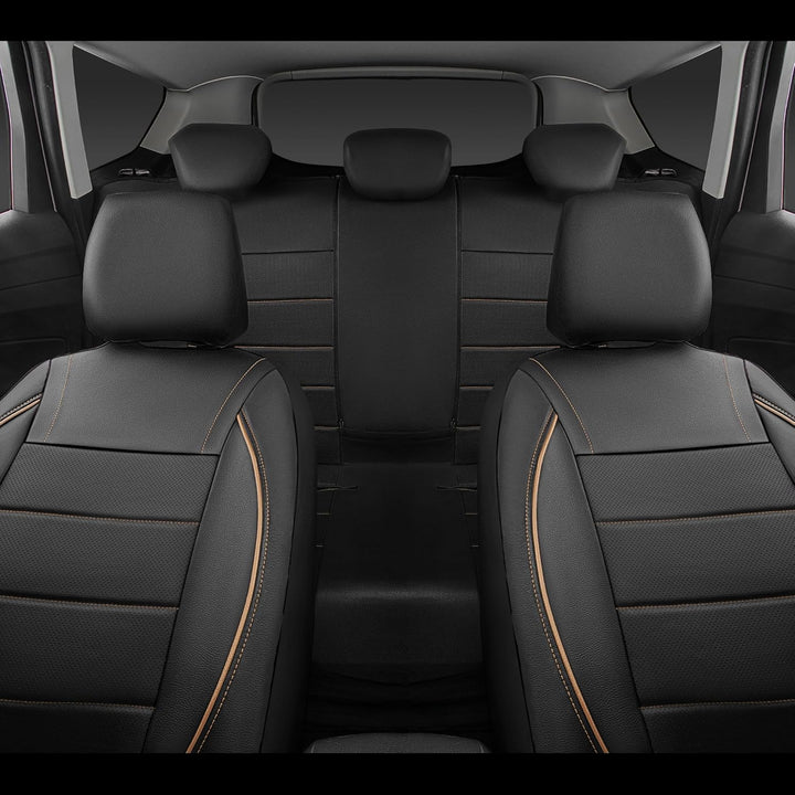 Universal FIT Piping Leather Car Seat Cover, for suvs,Van,Trucks,Airbag Compatible,Inside Zipper Design and Reserved Opening Holes (Full seat Covers, Black and Beige) - Just Closeouts Canada Inc.