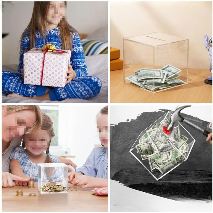 Unopenable Clear Acrylic Piggy Bank - Savings Coin Money Jar Box, Budget and Save Tip Change Box (12cm) - Just Closeouts Canada Inc.