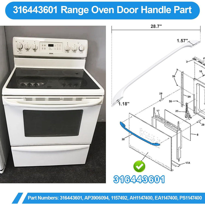 Upgraded 316443601 Oven Door Handle Replacement w/ 2Pcs 316433300 Screws Compatible with Frigi - daire Ken - More Elec - trolux Electric Range Oven Stove, Replaces AP3906094, PS1147400 Oven Handle, White - Just Closeouts Canada Inc.