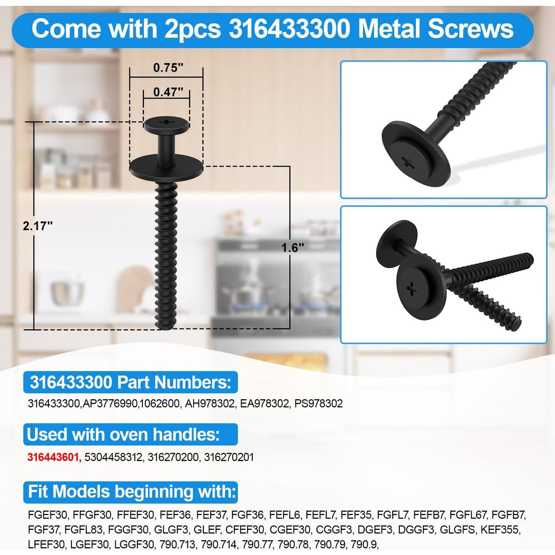 Upgraded 316443601 Oven Door Handle Replacement w/ 2Pcs 316433300 Screws Compatible with Frigi - daire Ken - More Elec - trolux Electric Range Oven Stove, Replaces AP3906094, PS1147400 Oven Handle, White - Just Closeouts Canada Inc.