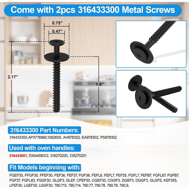 Upgraded 316443601 Oven Door Handle Replacement w/ 2Pcs 316433300 Screws Compatible with Frigi - daire Ken - More Elec - trolux Electric Range Oven Stove, Replaces AP3906094, PS1147400 Oven Handle, White - Just Closeouts Canada Inc.