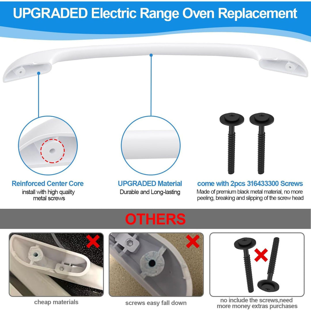 Upgraded 316443601 Oven Door Handle Replacement w/ 2Pcs 316433300 Screws Compatible with Frigi - daire Ken - More Elec - trolux Electric Range Oven Stove, Replaces AP3906094, PS1147400 Oven Handle, White - Just Closeouts Canada Inc.