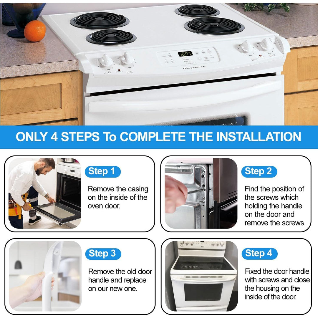 Upgraded 316443601 Oven Door Handle Replacement w/ 2Pcs 316433300 Screws Compatible with Frigi - daire Ken - More Elec - trolux Electric Range Oven Stove, Replaces AP3906094, PS1147400 Oven Handle, White - Just Closeouts Canada Inc.