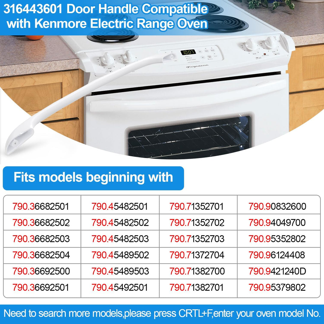 Upgraded 316443601 Oven Door Handle Replacement w/ 2Pcs 316433300 Screws Compatible with Frigi - daire Ken - More Elec - trolux Electric Range Oven Stove, Replaces AP3906094, PS1147400 Oven Handle, White - Just Closeouts Canada Inc.