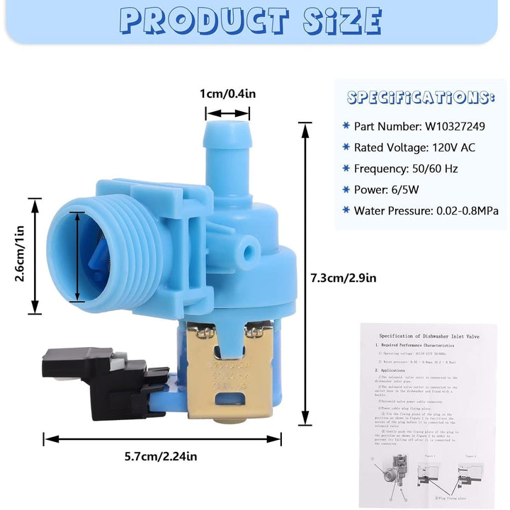 Upgraded W10327250 W10327249 Dishwasher Water Inlet Valve WPW10327249 Compatible with Whirlpool Kenmore Amana Kitchen Aid Dishwashers, Replaces W11130743 W10195047 W10316814 AP6024301 - Just Closeouts Canada Inc.