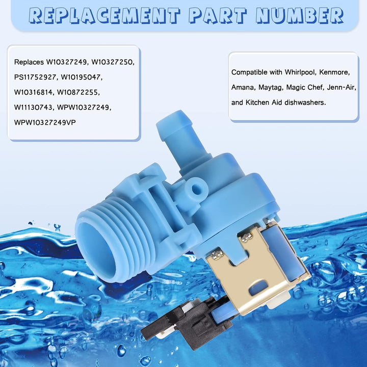 Upgraded W10327250 W10327249 Dishwasher Water Inlet Valve WPW10327249 Compatible with Whirlpool Kenmore Amana Kitchen Aid Dishwashers, Replaces W11130743 W10195047 W10316814 AP6024301 - Just Closeouts Canada Inc.