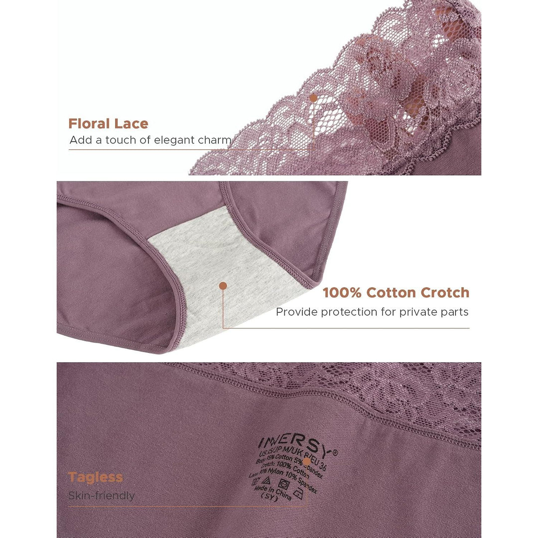 INNERSY lace-waist underwear, Pastel, Small – Floral lace, cotton gusset and tag-free printed label