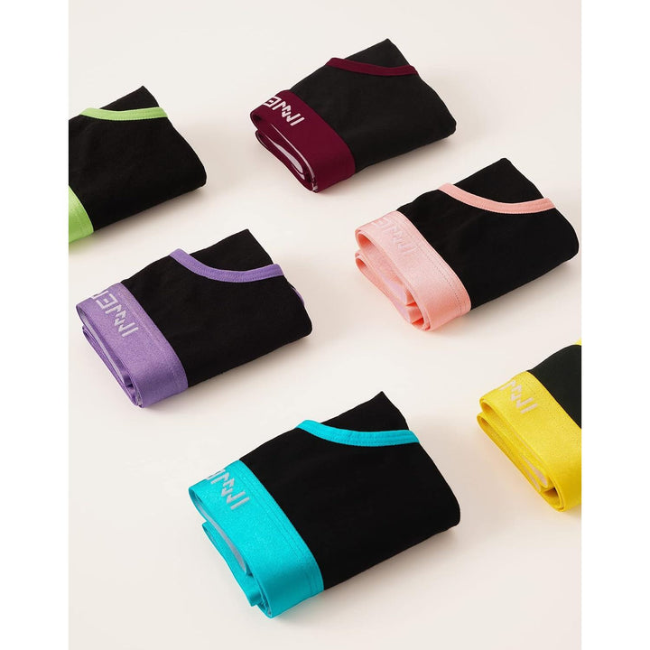 INNERSY girls' cotton underwear, Colorful Black, M 10–12 years – Folded six-pack assortment