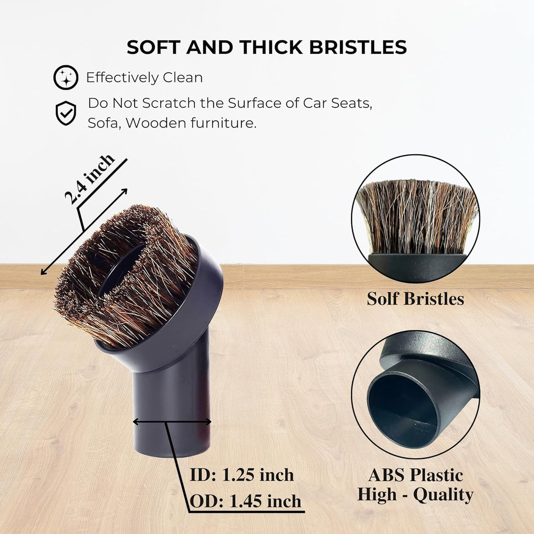 Round horsehair dusting brush dimensions and bristles