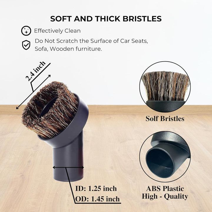 Round horsehair dusting brush dimensions and bristles