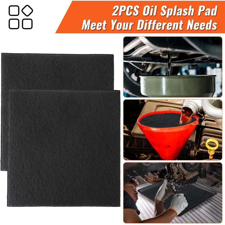 Two square oil splash pads and automotive use examples