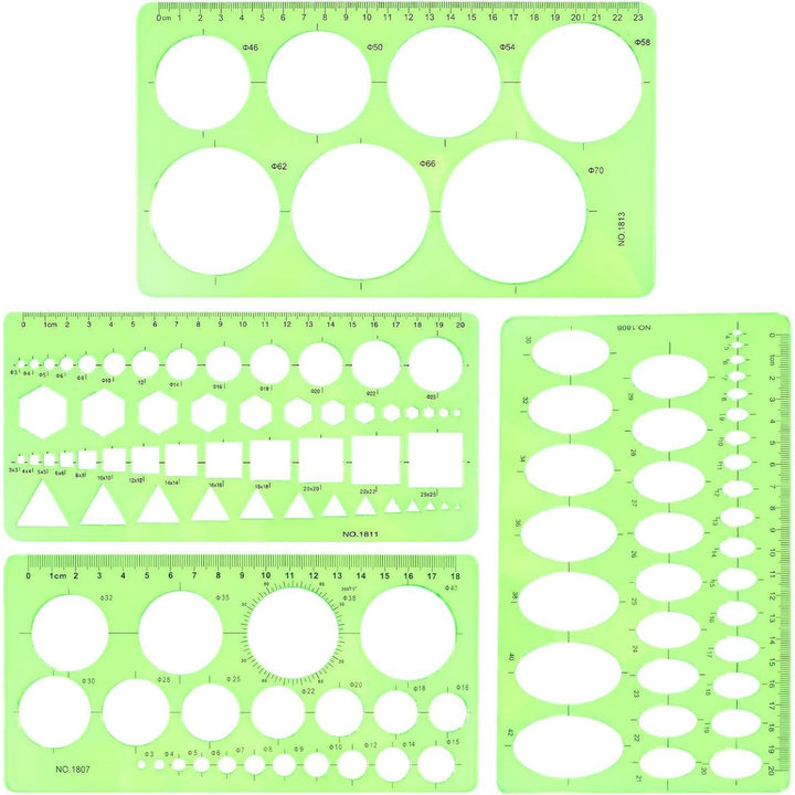 Four green circle and geometric drawing templates