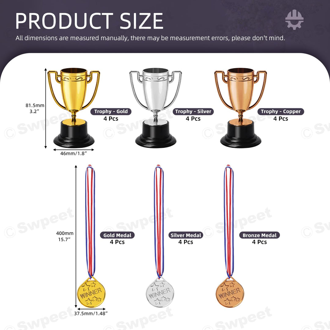 Trophy cup and medal set size and contents diagram