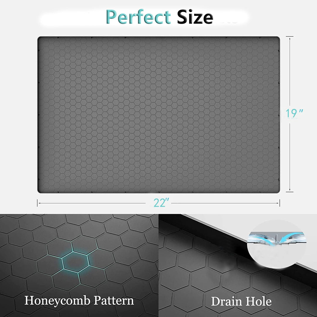 22 by 19 inch silicone cabinet mat with honeycomb texture