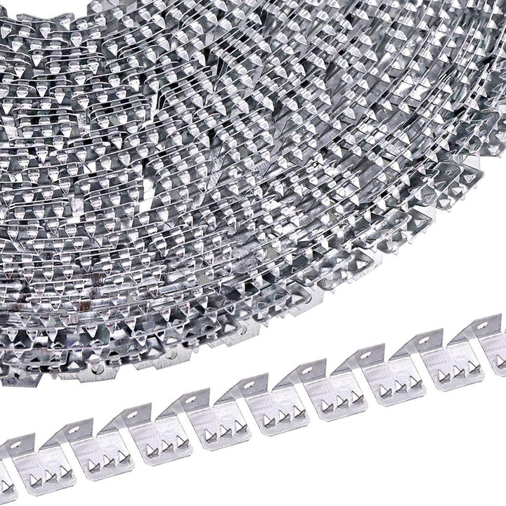 Close-up view of flexible metal upholstery tack strip