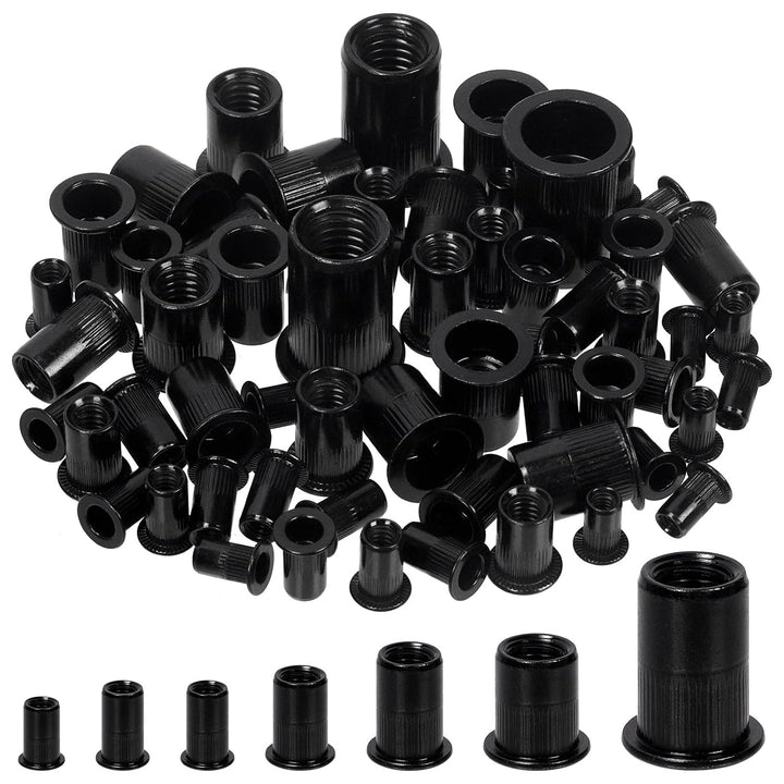 Black zinc-plated 1/4-20 UNC rivet nuts