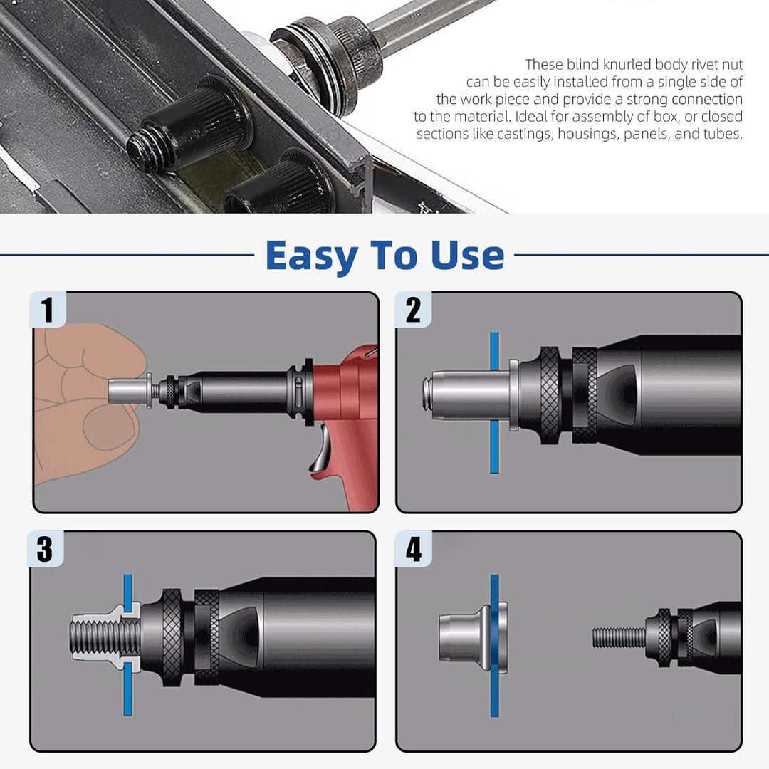 Black zinc-plated 1/4-20 UNC rivet nuts