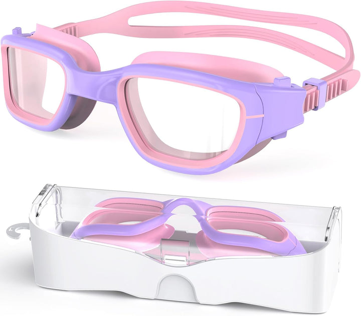 Light purple and pink kids' swim goggles