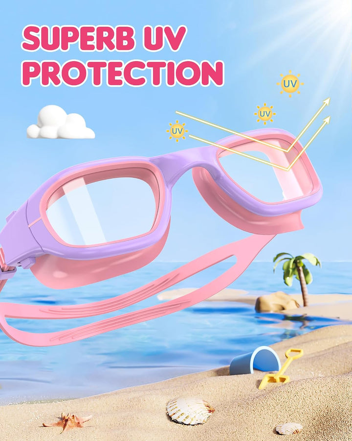 Light purple and pink kids' swim goggles