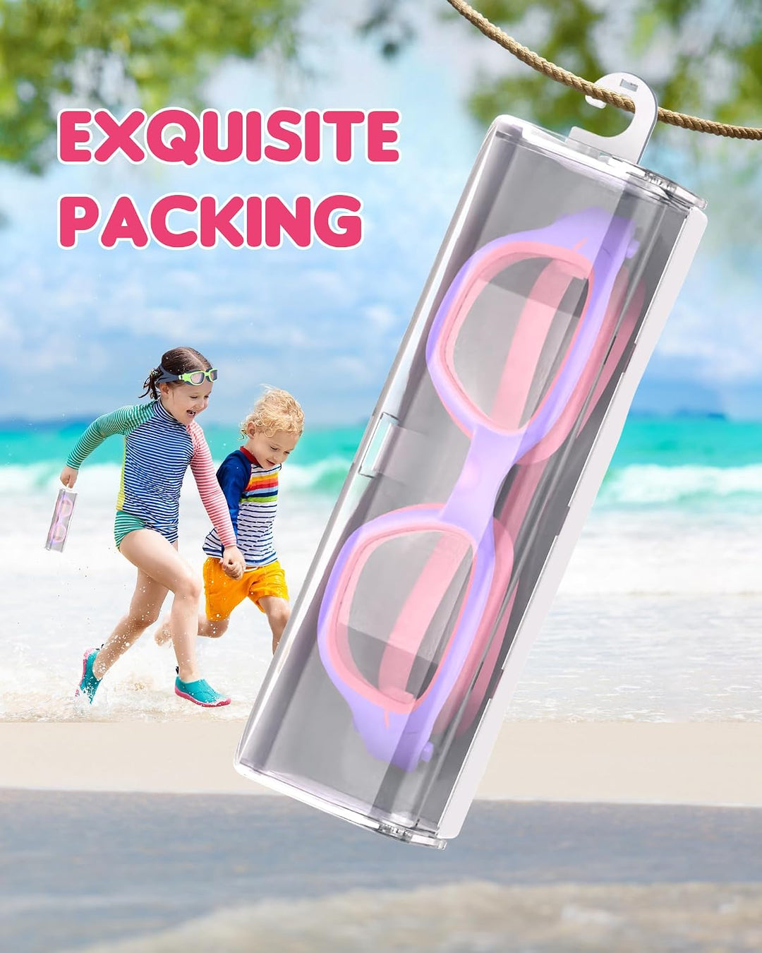 Light purple and pink kids' swim goggles