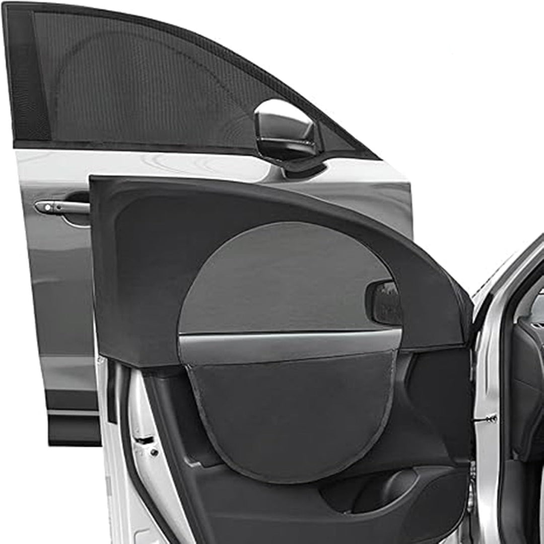 Two black mesh car window shades with zippers