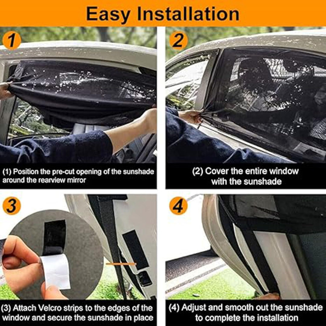 Two black mesh car window shades with zippers