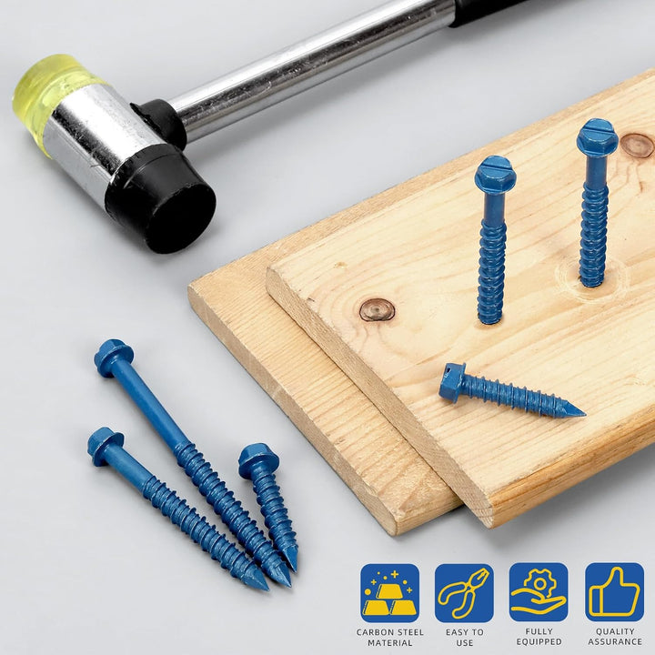 102-piece blue 1/4-inch concrete screw assortment