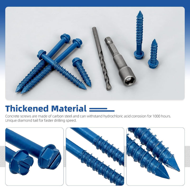 102-piece blue 1/4-inch concrete screw assortment