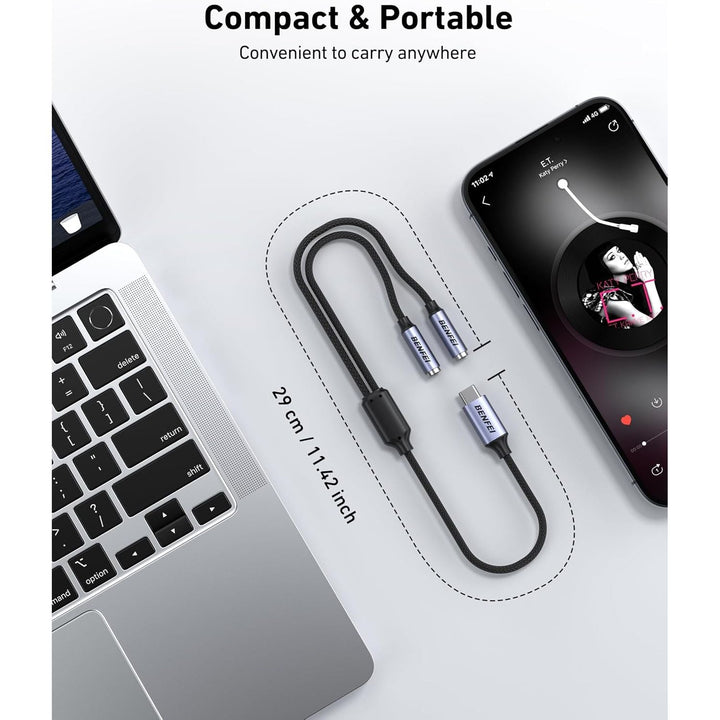 USB C to Dual 3.5mm Audio Splitter, Headphone Adapter for 2 People to Share Music & Movies, Compatible with iPhone 16/15 Pro Max/Pro/Plus, Samsung GalaxyS23/S22, iPad Pro, MacBook, Pixel & More - Just Closeouts Canada Inc.000433grey