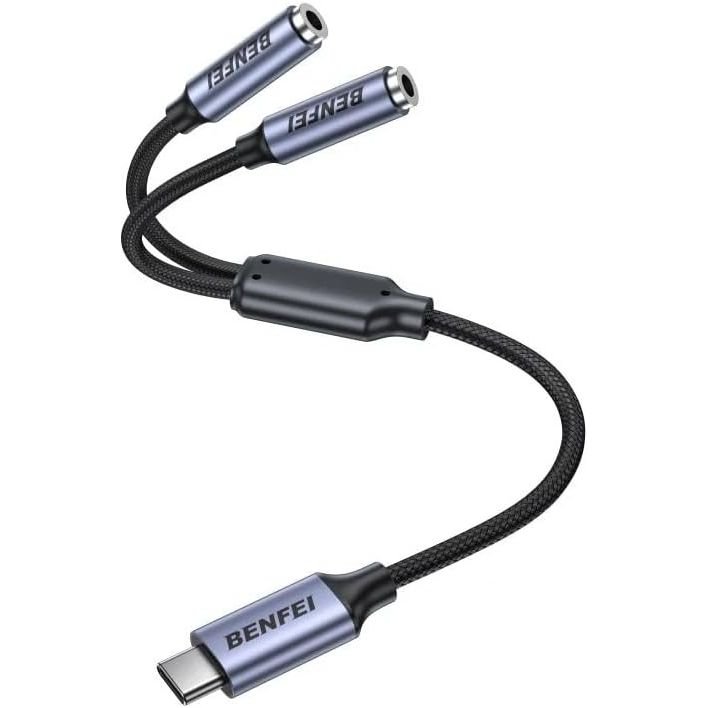 USB C to Dual 3.5mm Audio Splitter, Headphone Adapter for 2 People to Share Music & Movies, Compatible with iPhone 16/15 Pro Max/Pro/Plus, Samsung GalaxyS23/S22, iPad Pro, MacBook, Pixel & More - Just Closeouts Canada Inc.000433grey