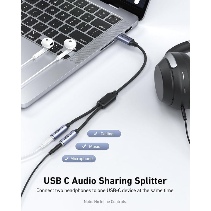 USB C to Dual 3.5mm Audio Splitter, Headphone Adapter for 2 People to Share Music & Movies, Compatible with iPhone 16/15 Pro Max/Pro/Plus, Samsung GalaxyS23/S22, iPad Pro, MacBook, Pixel & More - Just Closeouts Canada Inc.000433grey